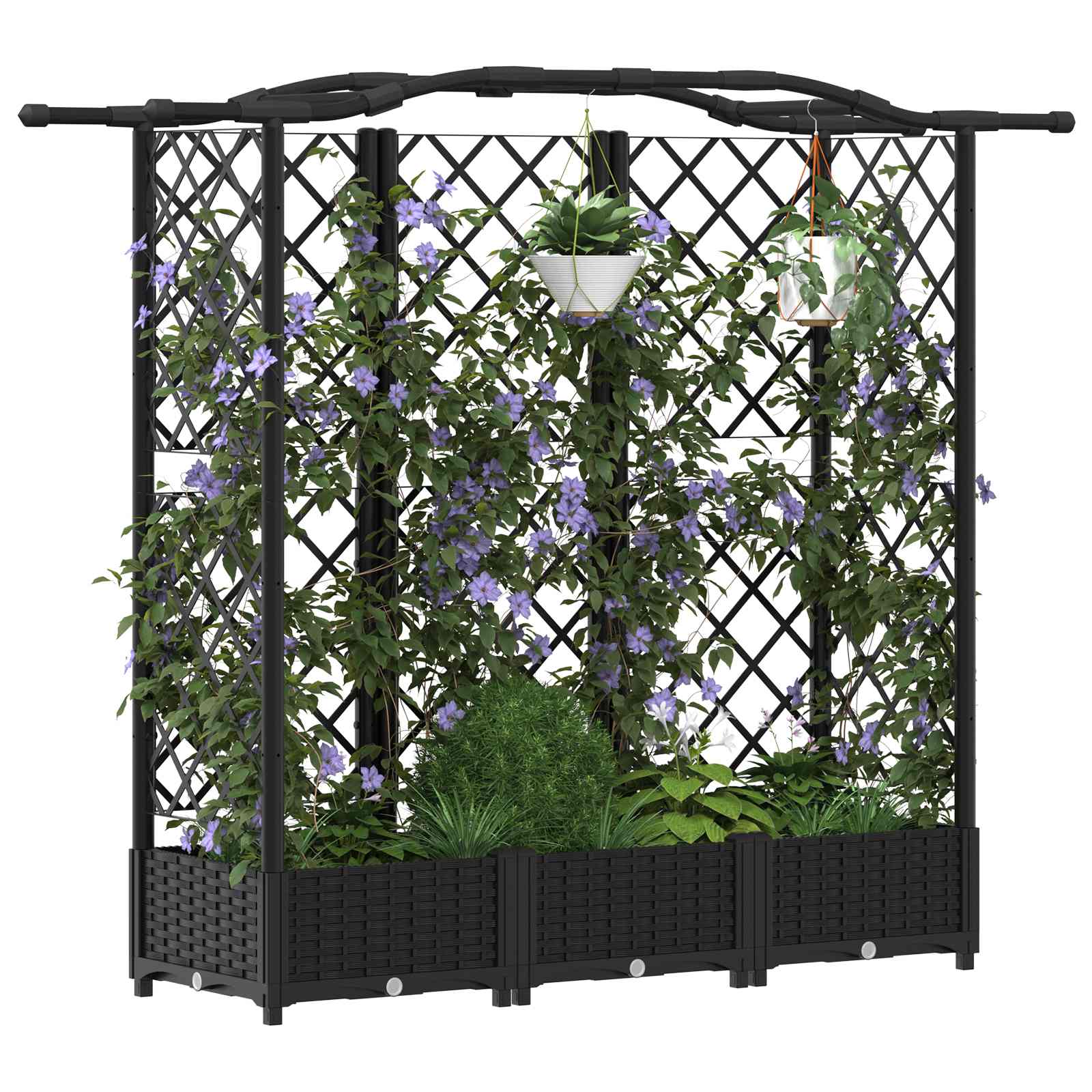 Verhoogd Bed met Trellis en Dak Zwart 163 x 40 x 126 cm PP