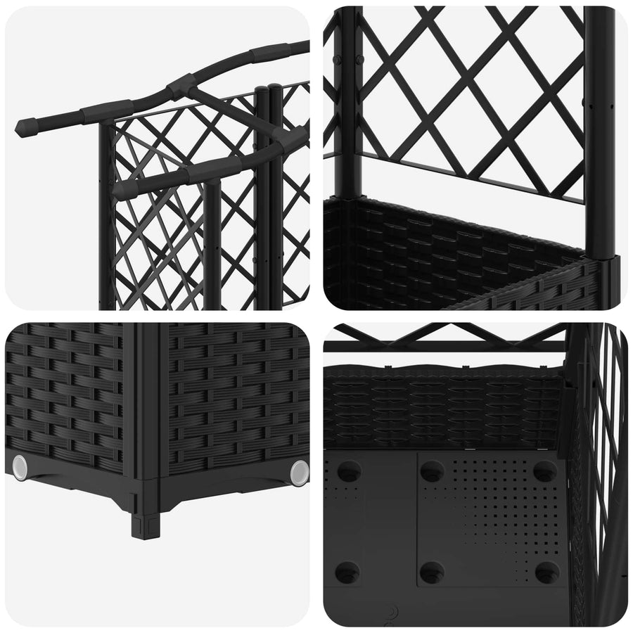 Verhoogd Bed met Trellis en Dak Zwart 203,5 x 40 x 125 cm PP
