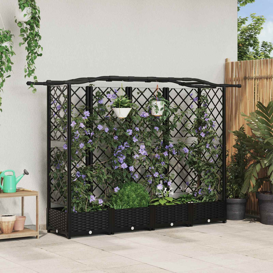 Verhoogd Bed met Trellis en Dak Zwart 203,5 x 40 x 125 cm PP