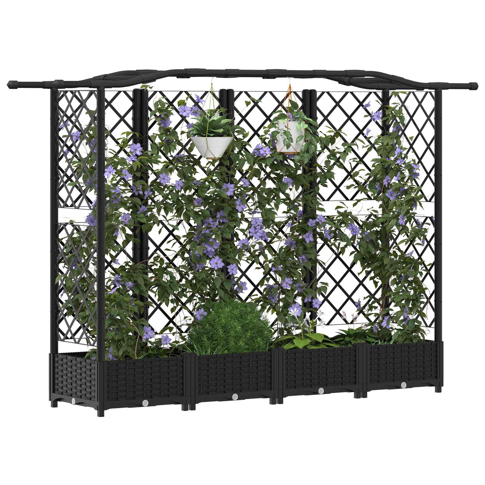 Verhoogd Bed met Trellis en Dak Zwart 203,5 x 40 x 125 cm PP