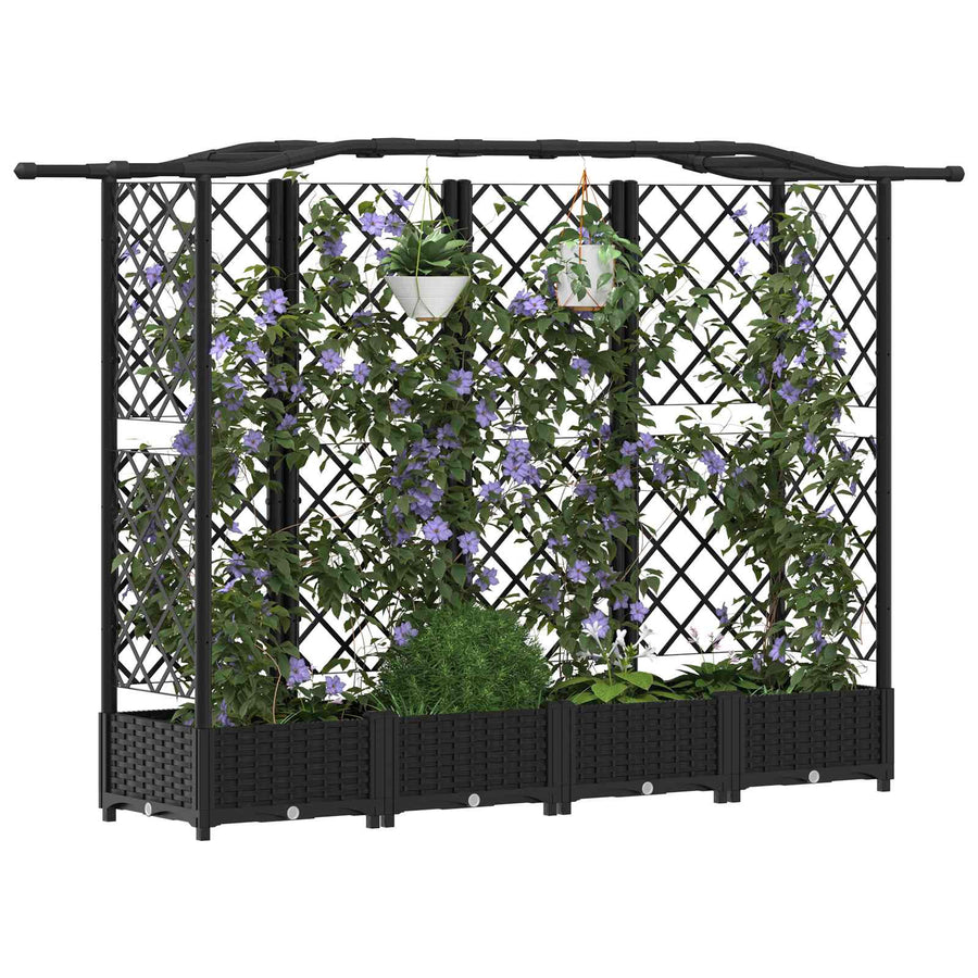 Verhoogd Bed met Trellis en Dak Zwart 203,5 x 40 x 125 cm PP