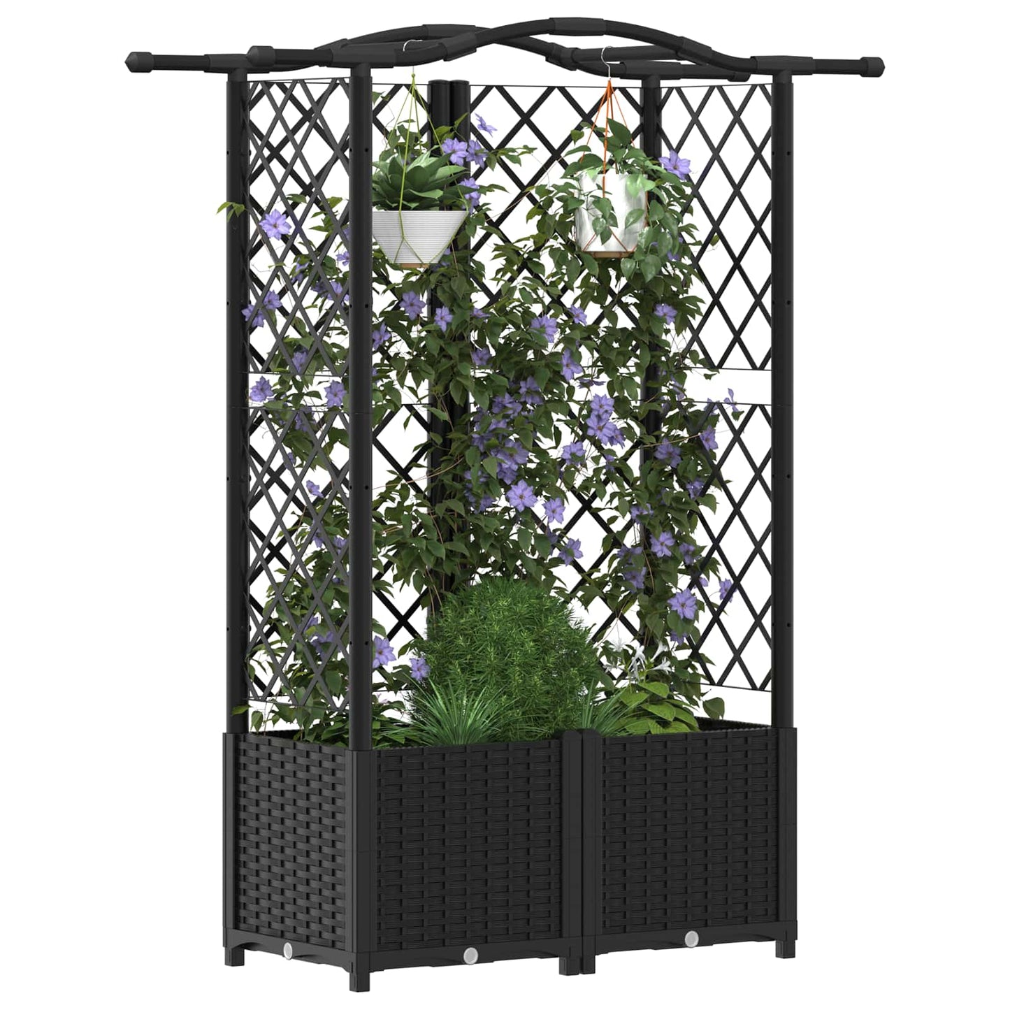 Verhoogd Bed met Trellis en Dak Zwart 122 x 40 x 141 cm PP