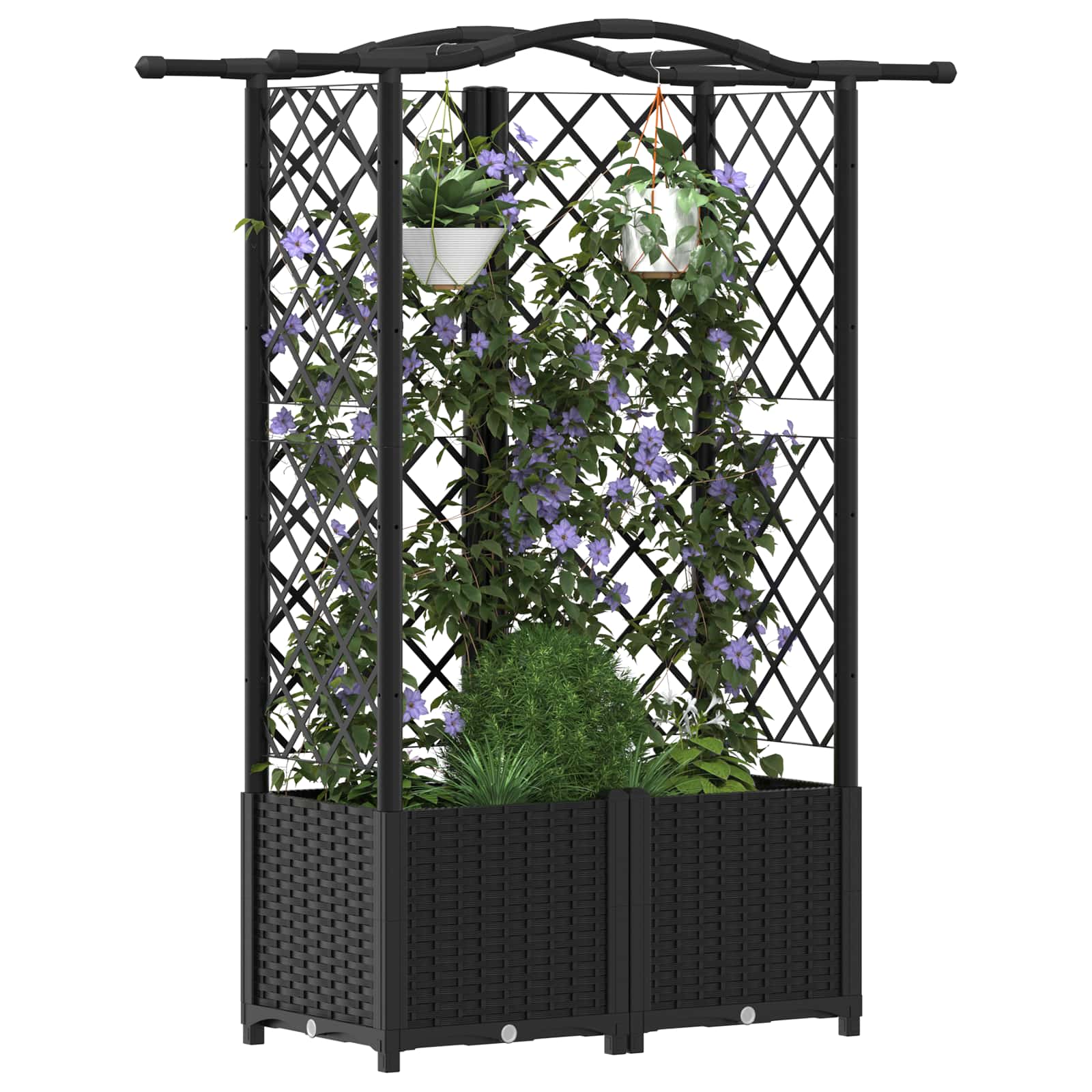 Verhoogd Bed met Trellis en Dak Zwart 122 x 40 x 141 cm PP