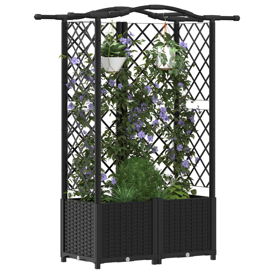 Verhoogd Bed met Trellis en Dak Zwart 122 x 40 x 141 cm PP