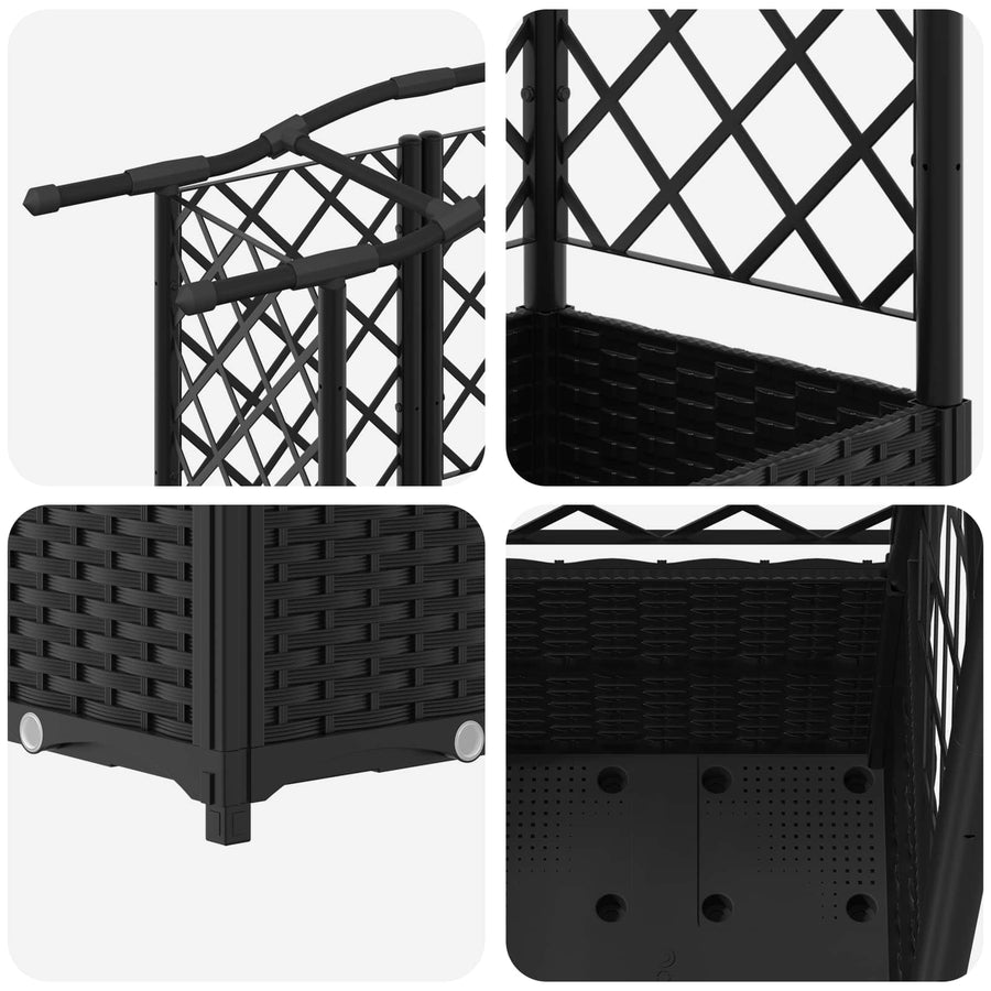 Verhoogd Bed met Trellis en Dak Zwart 163 x 40 x 141 cm PP