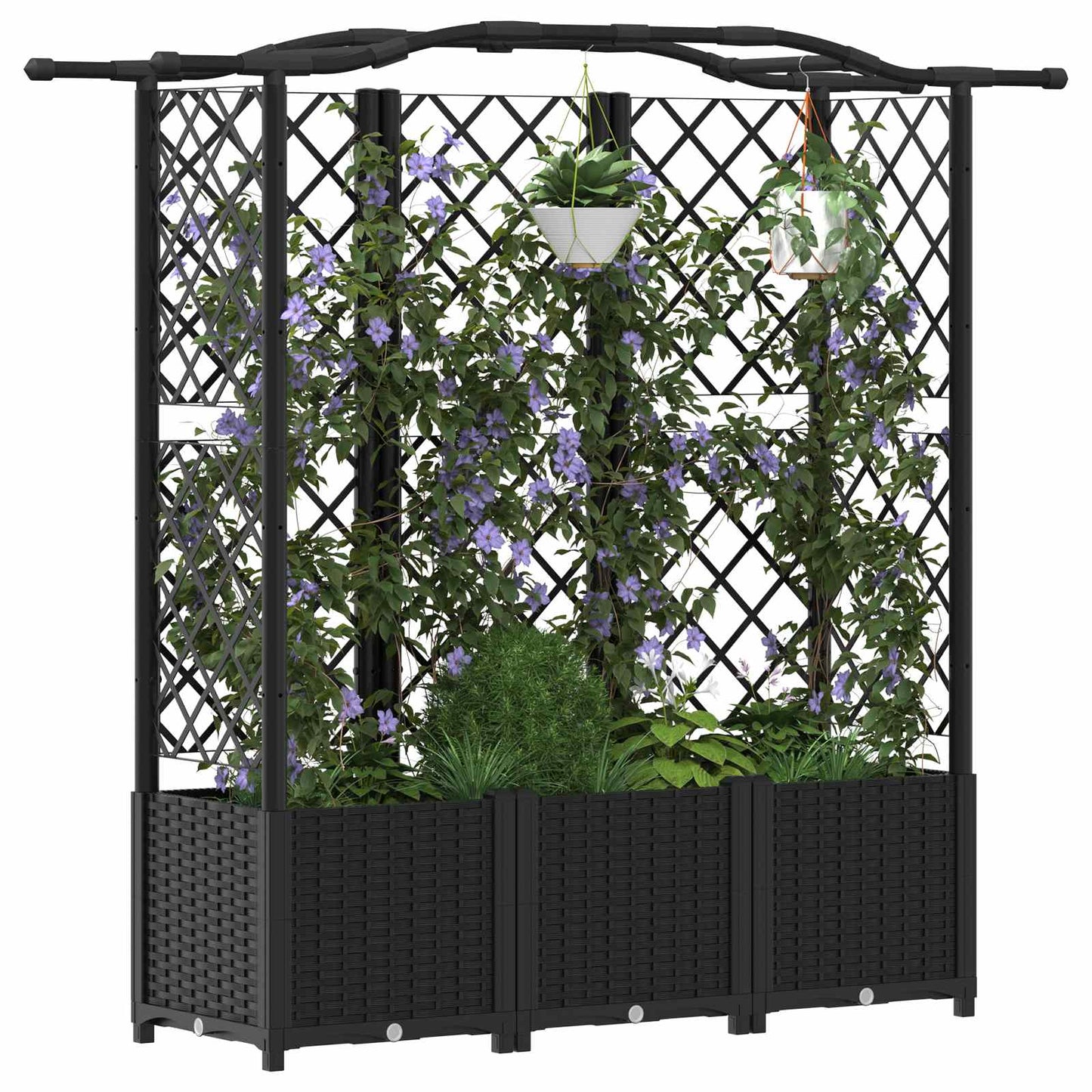 Verhoogd Bed met Trellis en Dak Zwart 163 x 40 x 141 cm PP