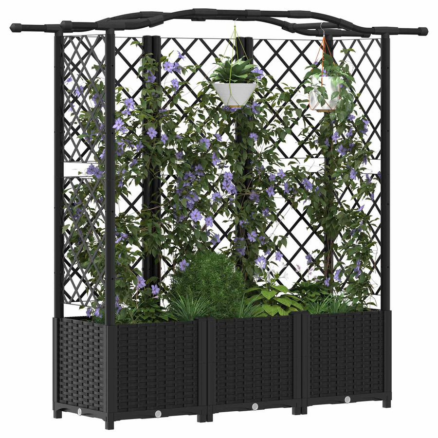 Verhoogd Bed met Trellis en Dak Zwart 163 x 40 x 141 cm PP