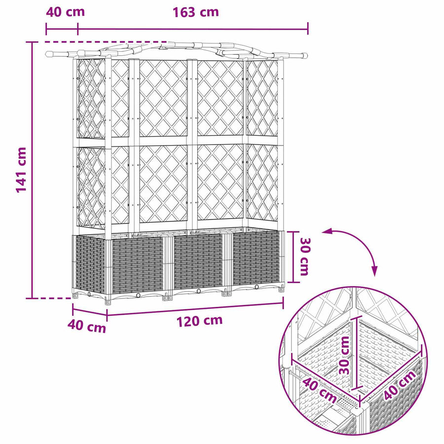 Verhoogd Bed met Trellis en Dak Zwart 163 x 40 x 141 cm PP