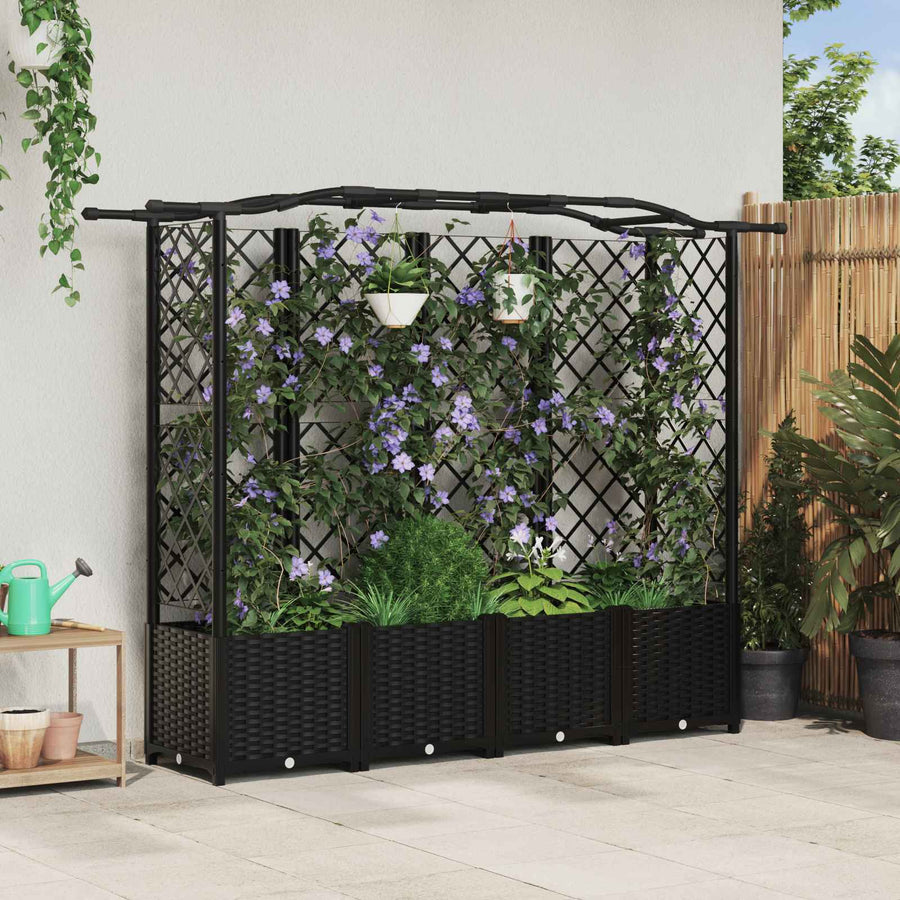 Verhoogd Bed met Trellis en Dak Zwart 204 x 40 x 141 cm PP