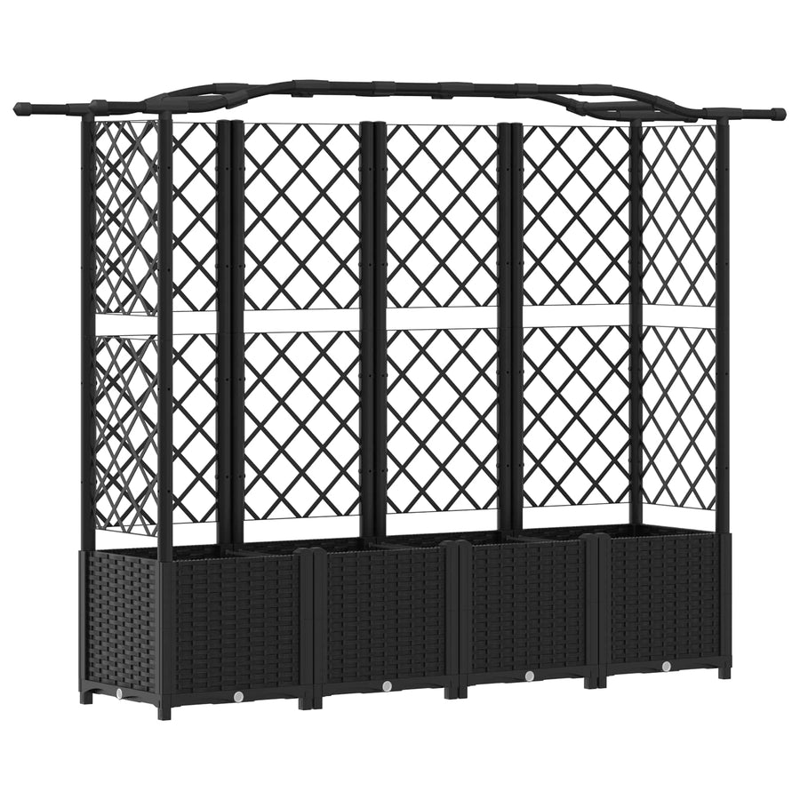 Verhoogd Bed met Trellis en Dak Zwart 204 x 40 x 141 cm PP