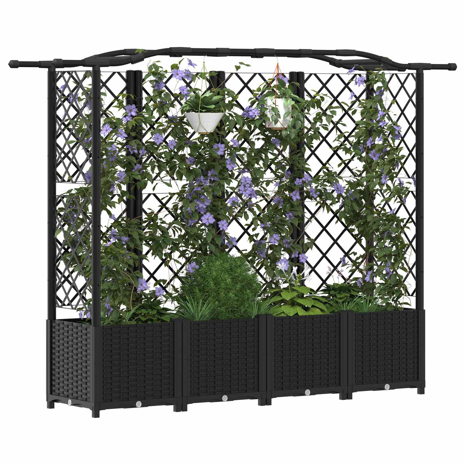 Verhoogd Bed met Trellis en Dak Zwart 204 x 40 x 141 cm PP