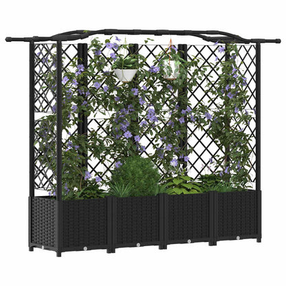 Verhoogd Bed met Trellis en Dak Zwart 204 x 40 x 141 cm PP