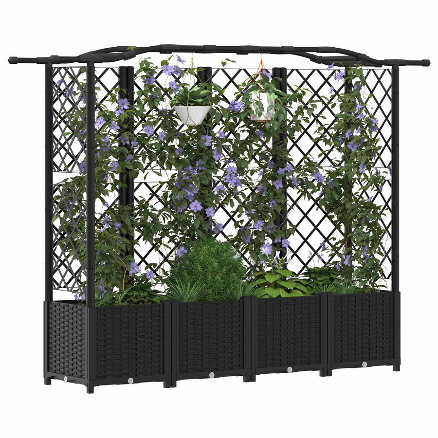 Verhoogd Bed met Trellis en Dak Zwart 204 x 40 x 141 cm PP