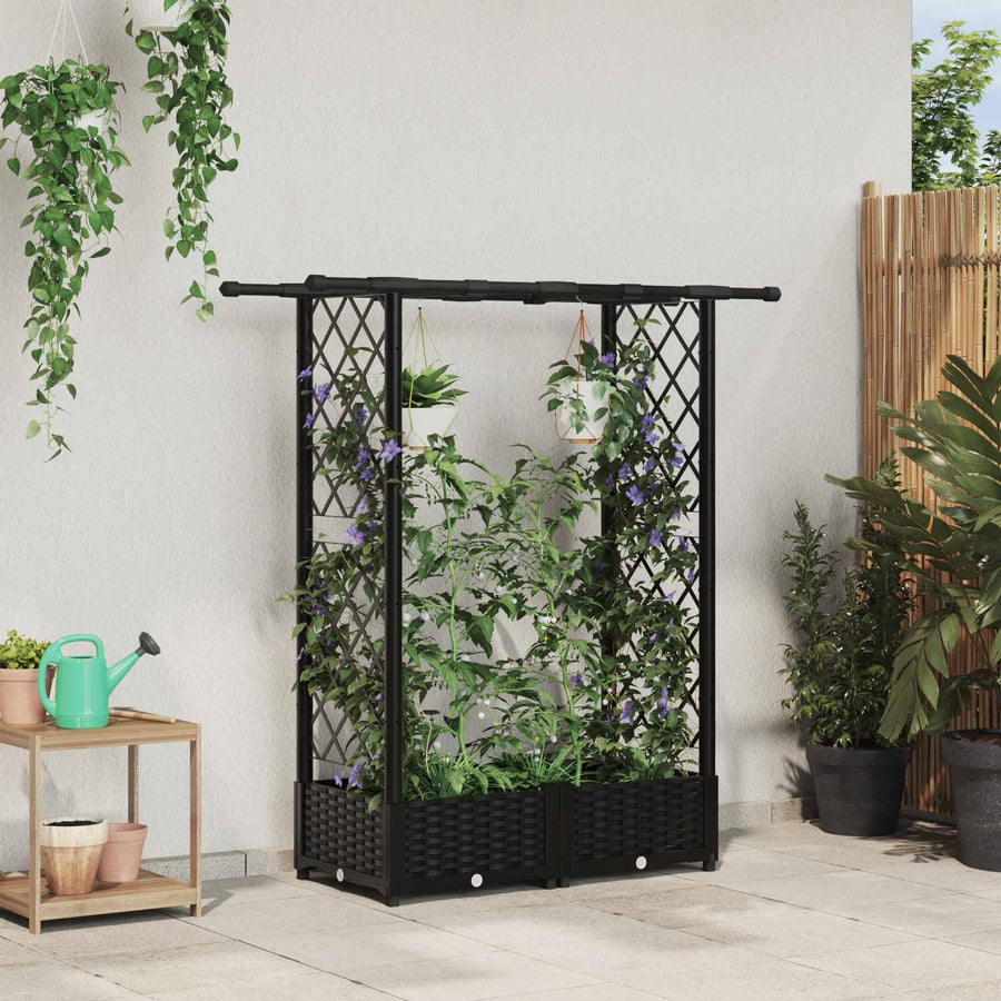 Verhoogd Bed met Trellis en Dak Zwart 122,5 x 40 x 123 cm PP