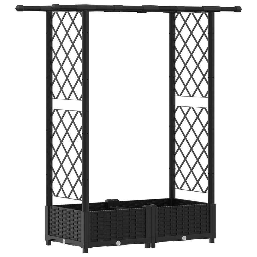 Verhoogd Bed met Trellis en Dak Zwart 122,5 x 40 x 123 cm PP