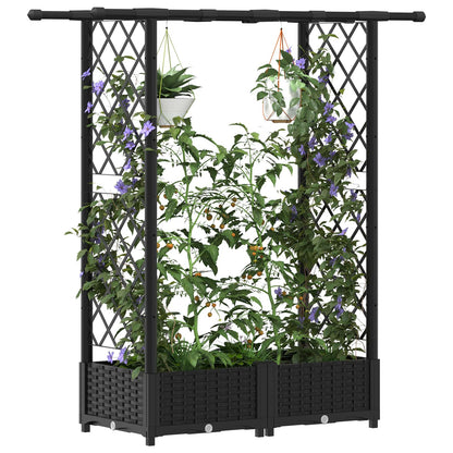 Verhoogd Bed met Trellis en Dak Zwart 122,5 x 40 x 123 cm PP