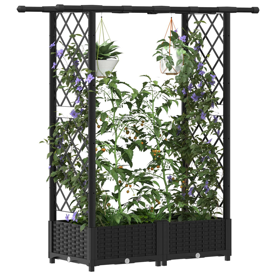 Verhoogd Bed met Trellis en Dak Zwart 122,5 x 40 x 123 cm PP