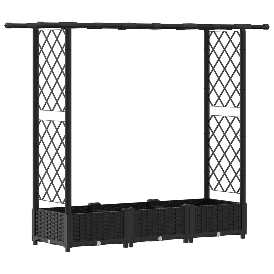 Verhoogd Bed met Trellis en Dak Zwart 164 x 40 x 123 cm PP