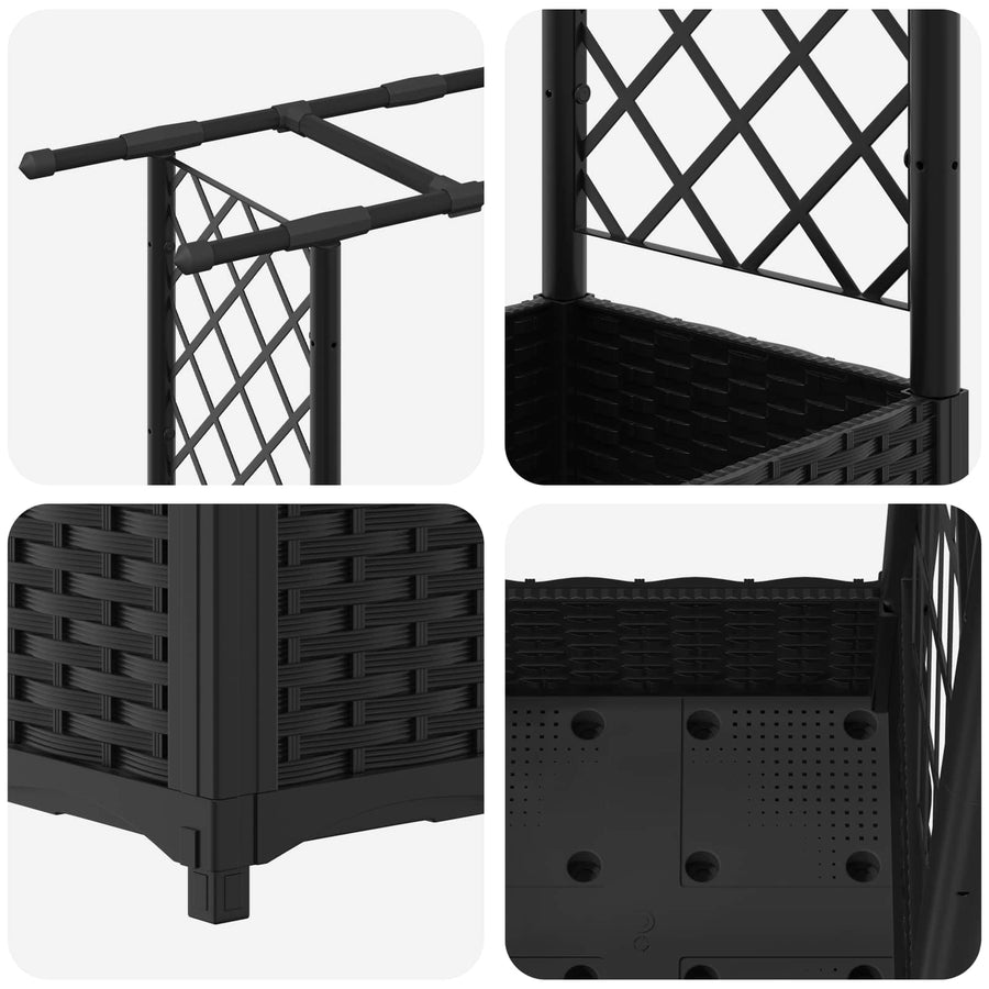 Verhoogd Bed met Trellis en Dak Zwart 203 x 40 x 123 cm PP