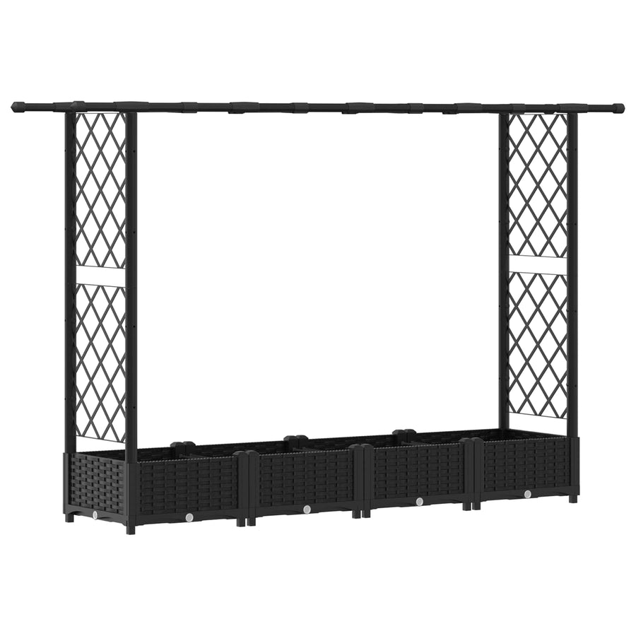 Verhoogd Bed met Trellis en Dak Zwart 203 x 40 x 123 cm PP