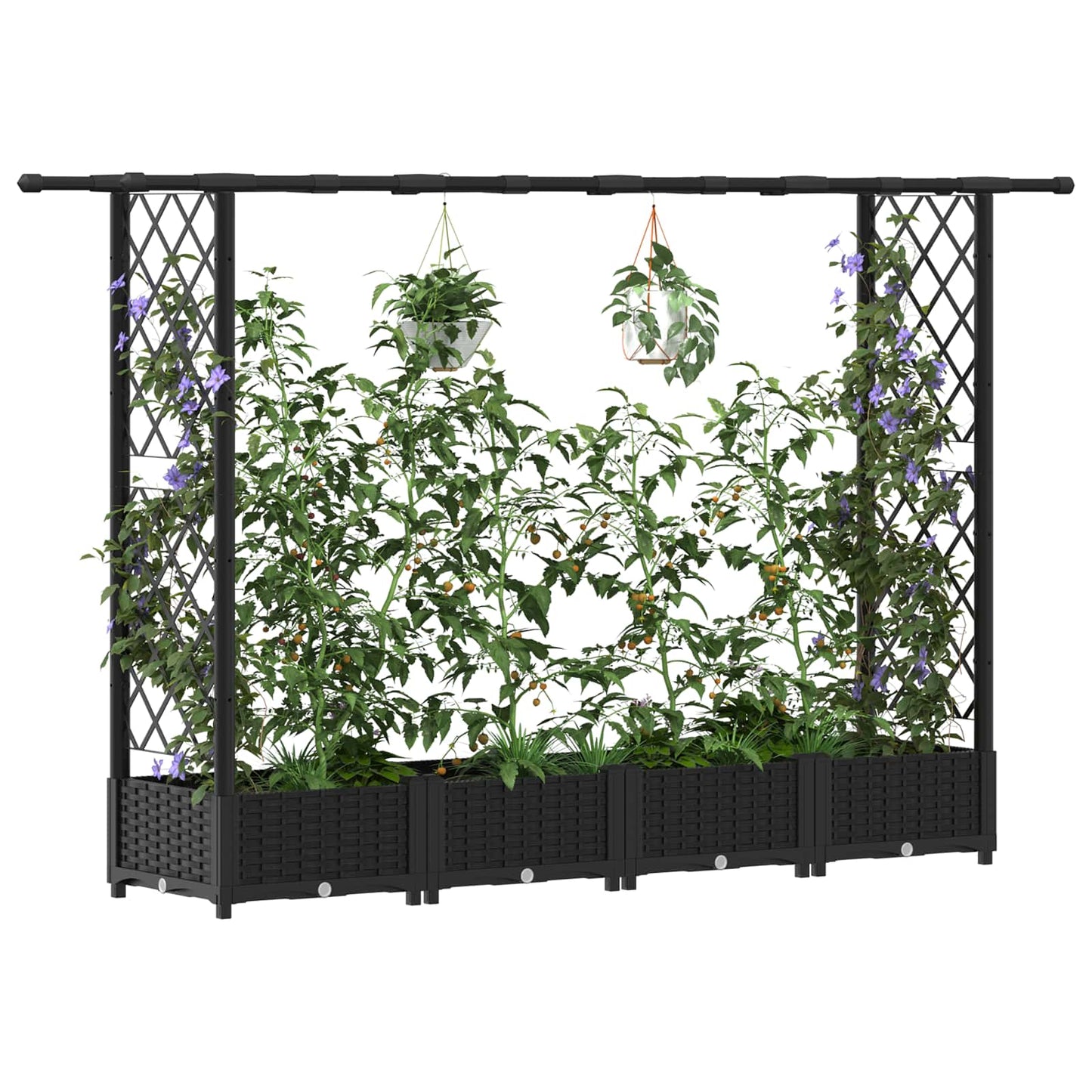 Verhoogd Bed met Trellis en Dak Zwart 203 x 40 x 123 cm PP