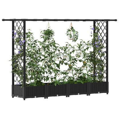 Verhoogd Bed met Trellis en Dak Zwart 203 x 40 x 123 cm PP