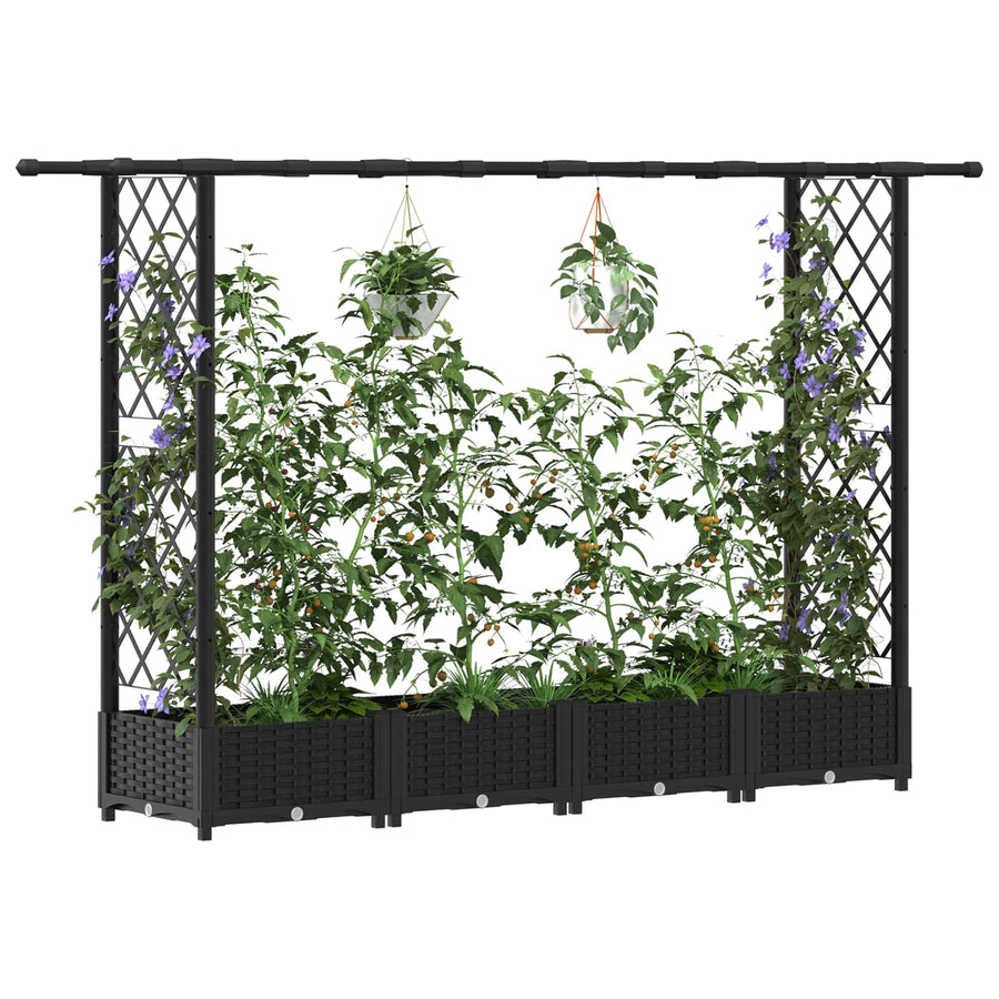 Verhoogd Bed met Trellis en Dak Zwart 203 x 40 x 123 cm PP