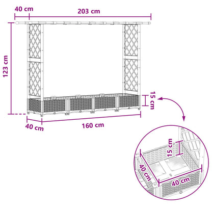 Verhoogd Bed met Trellis en Dak Zwart 203 x 40 x 123 cm PP