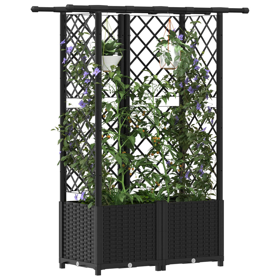 Verhoogd Bed met Trellis en Dak Zwart 124,5 x 40 x 138 cm PP