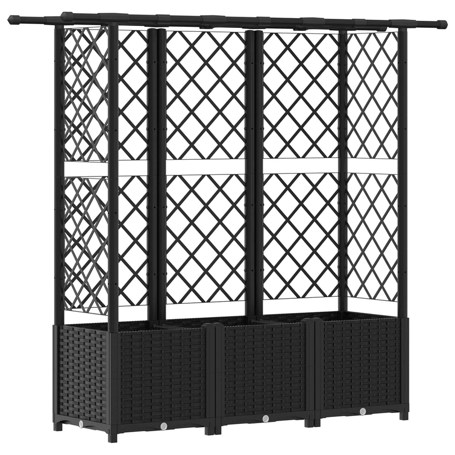 Verhoogd Bed met Trellis en Dak Zwart 162,5 x 40 x 138 cm PP