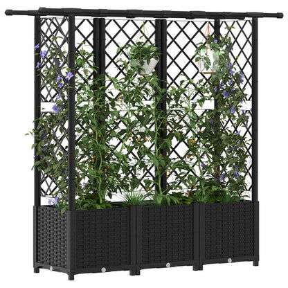 Verhoogd Bed met Trellis en Dak Zwart 162,5 x 40 x 138 cm PP