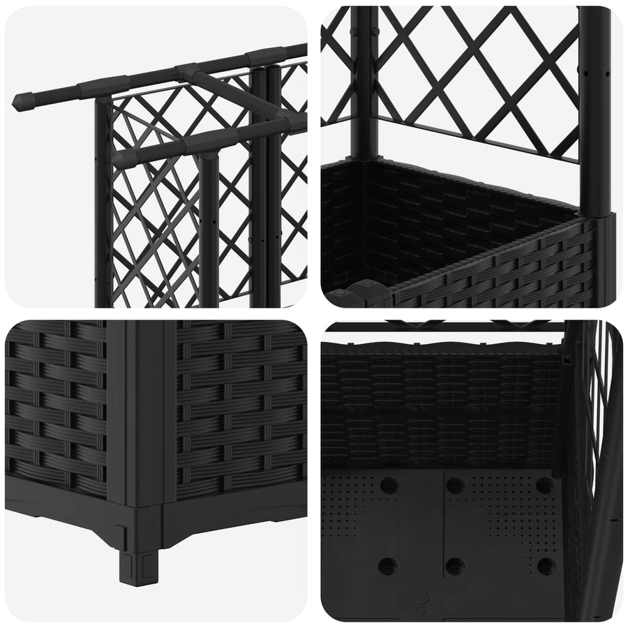 Verhoogd Bed met Trellis en Dak Zwart 203 x 40 x 138 cm PP