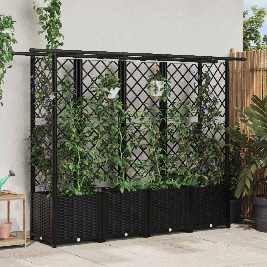 Verhoogd Bed met Trellis en Dak Zwart 203 x 40 x 138 cm PP