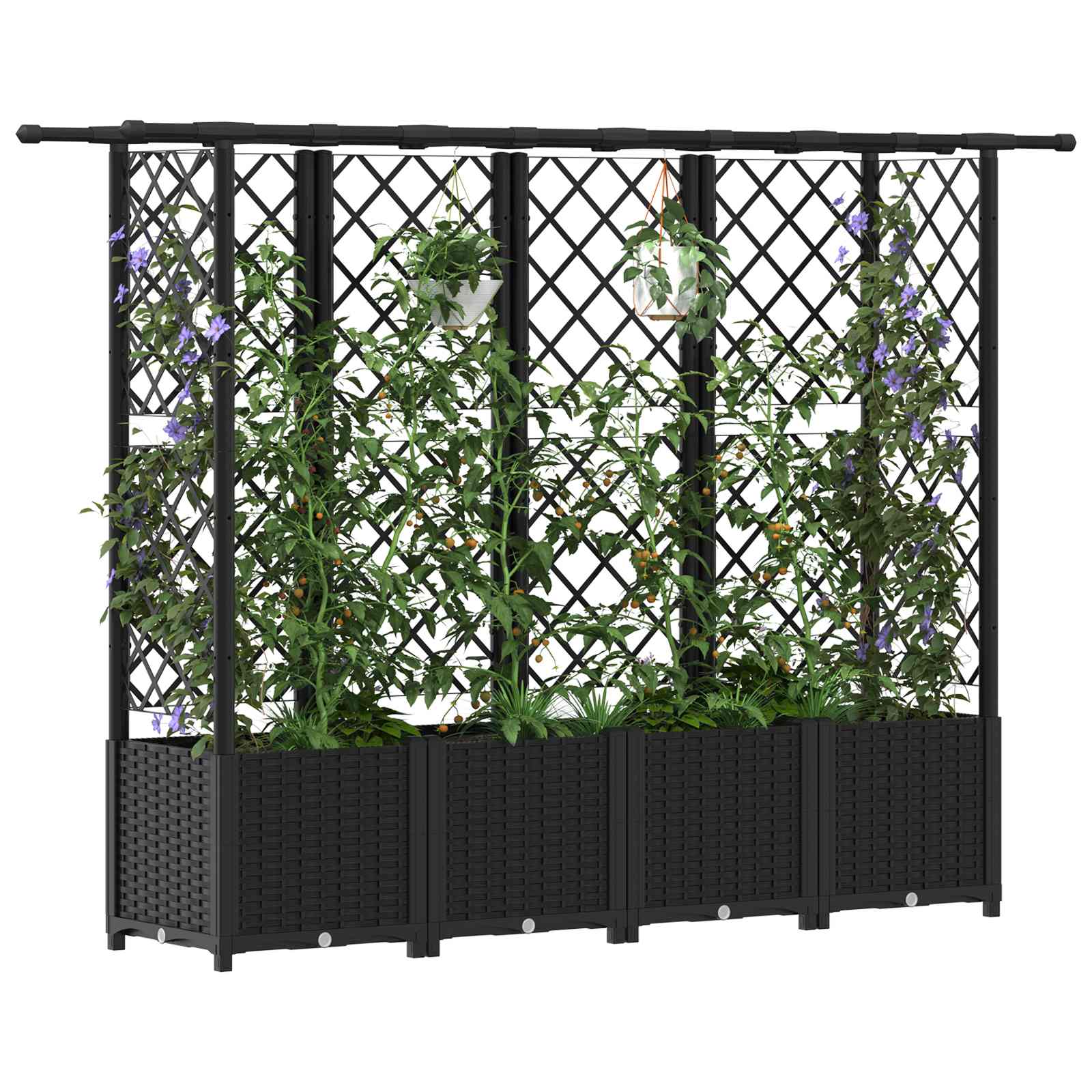 Verhoogd Bed met Trellis en Dak Zwart 203 x 40 x 138 cm PP