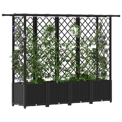 Verhoogd Bed met Trellis en Dak Zwart 203 x 40 x 138 cm PP