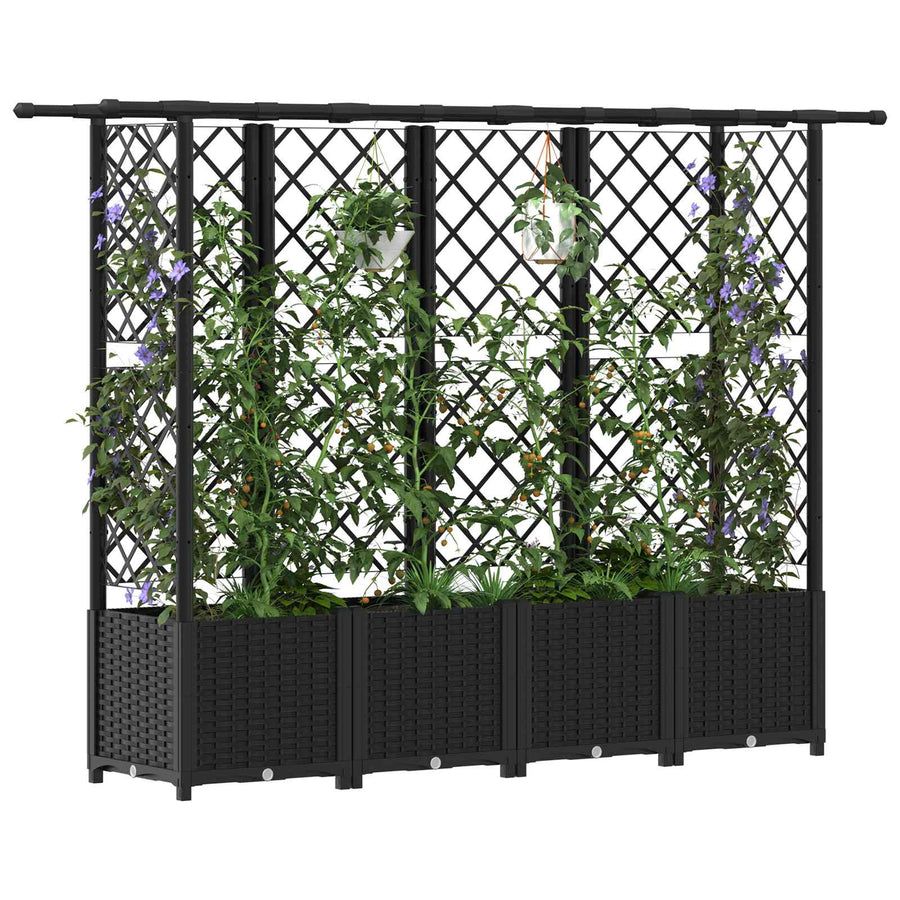 Verhoogd Bed met Trellis en Dak Zwart 203 x 40 x 138 cm PP