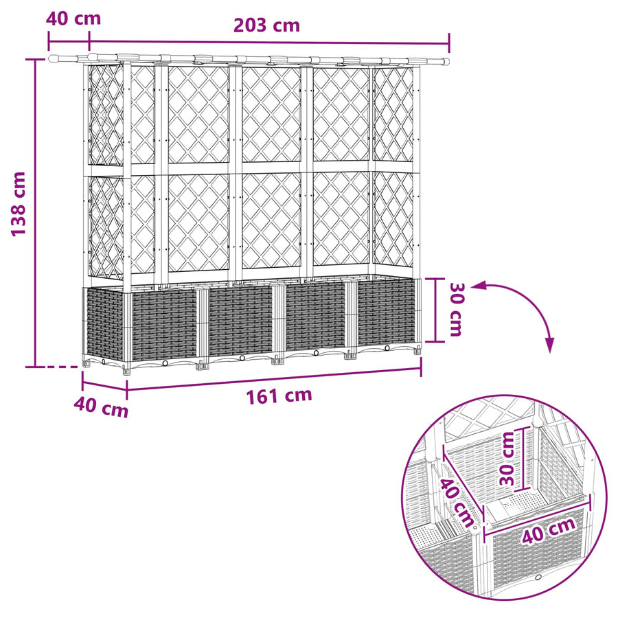 Verhoogd Bed met Trellis en Dak Zwart 203 x 40 x 138 cm PP