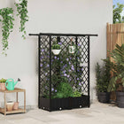 Verhoogd tuinbed met dak en trellis 124x40x123 cm zwart polypropyleen