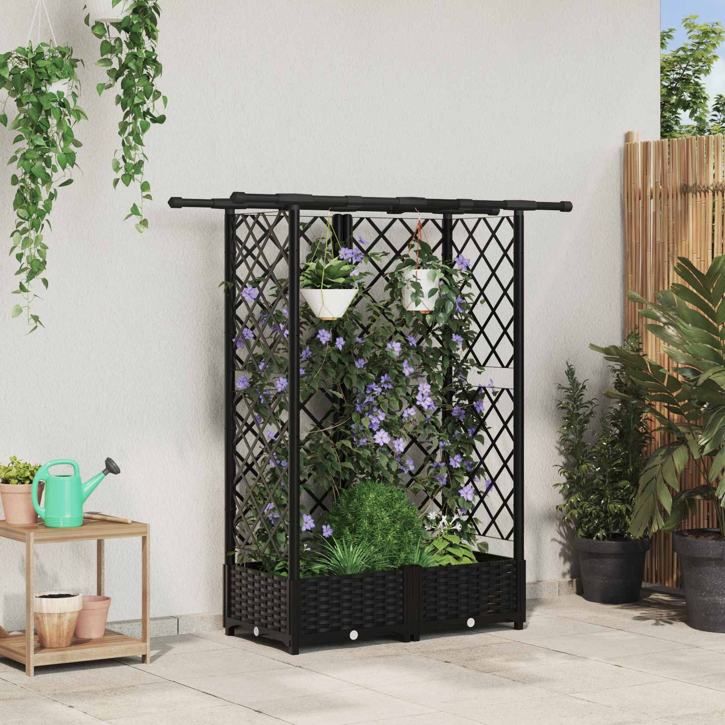 Verhoogd Bed met Trellis en Dak Zwart 124 x 40 x 123 cm PP