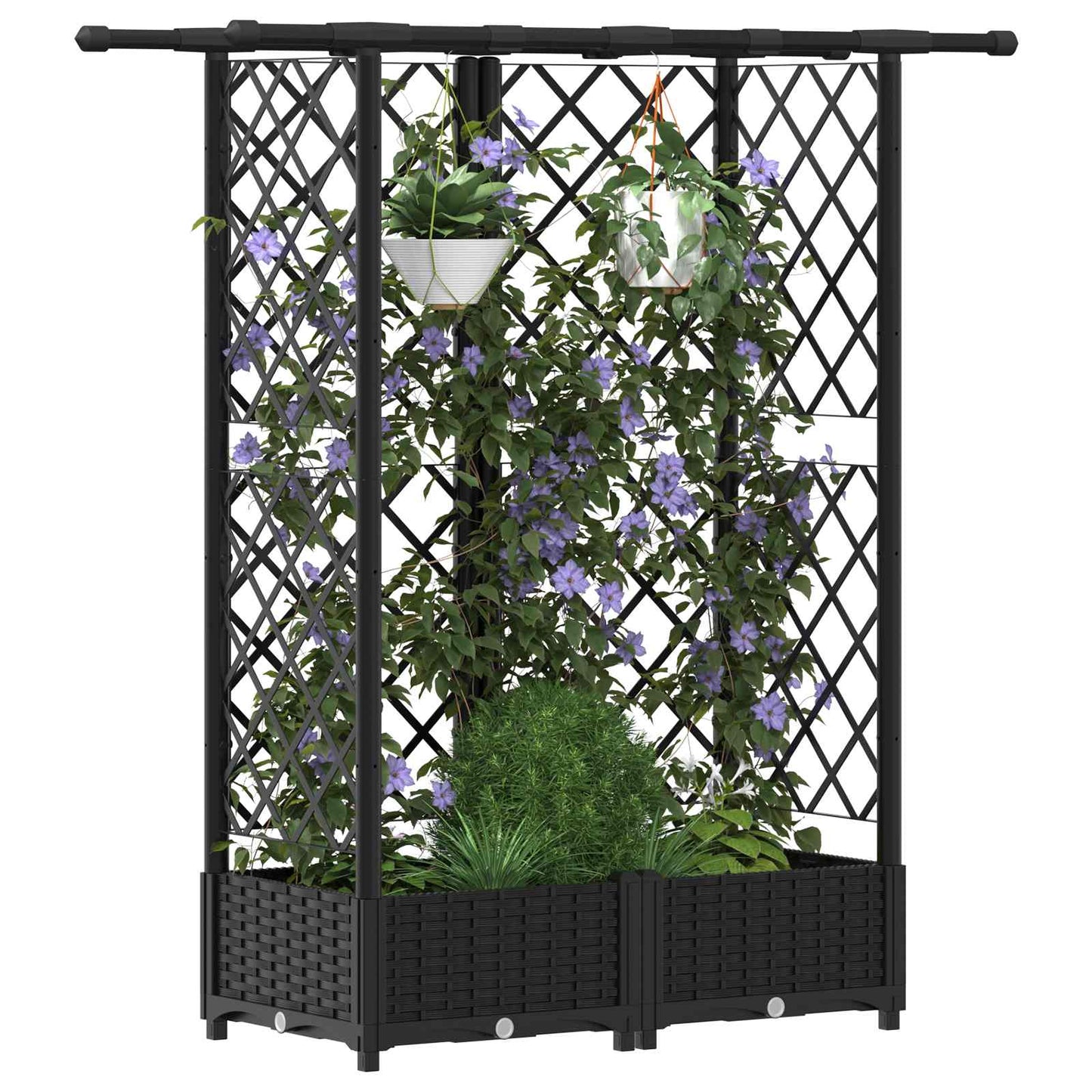Verhoogd Bed met Trellis en Dak Zwart 124 x 40 x 123 cm PP