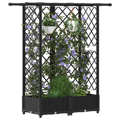 Verhoogd Bed met Trellis en Dak Zwart 124 x 40 x 123 cm PP