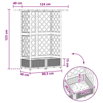 Verhoogd Bed met Trellis en Dak Zwart 124 x 40 x 123 cm PP