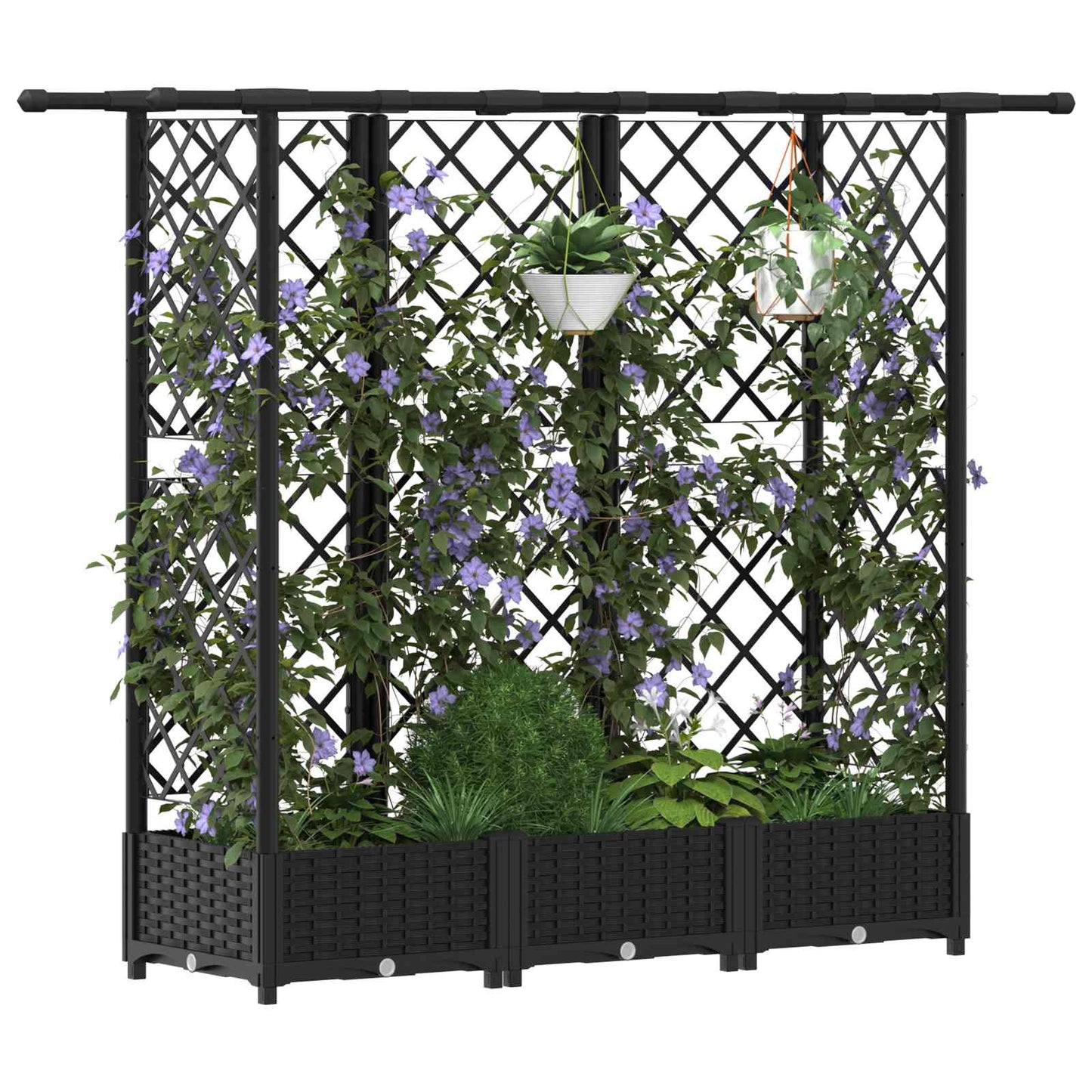 Verhoogd Bed met Trellis en Dak Zwart 164 x 40 x 123 cm PP