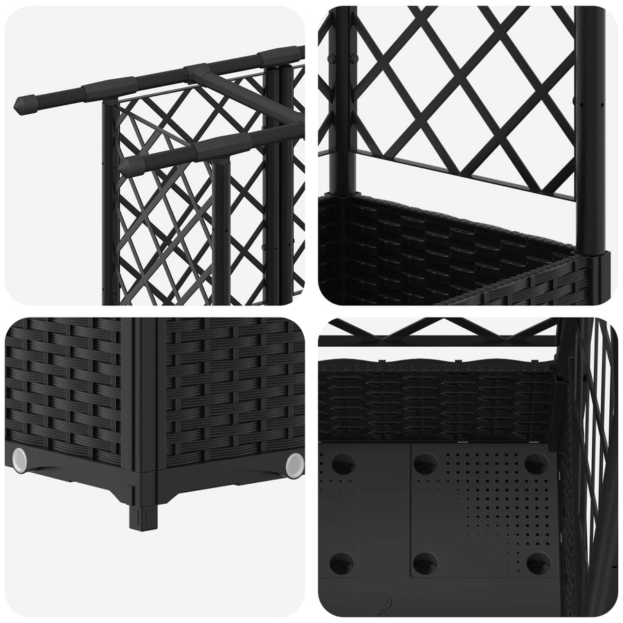 Verhoogd Bed met Trellis en Dak Zwart 202,5 x 40 x 123 cm PP