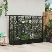 Verhoogd tuinbed met trellis en dak 202,5x40x123 cm zwart