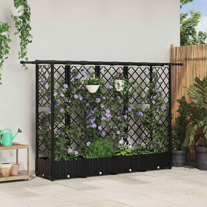 Verhoogd Bed met Trellis en Dak Zwart 202,5 x 40 x 123 cm PP