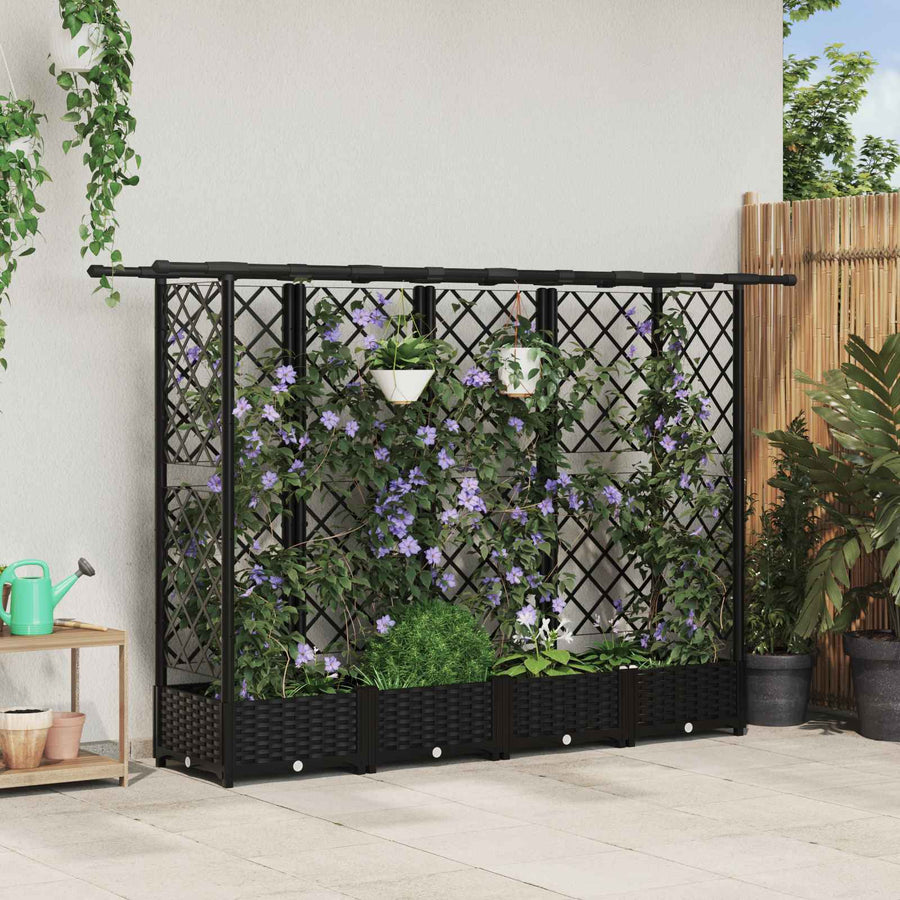 Verhoogd Bed met Trellis en Dak Zwart 202,5 x 40 x 123 cm PP