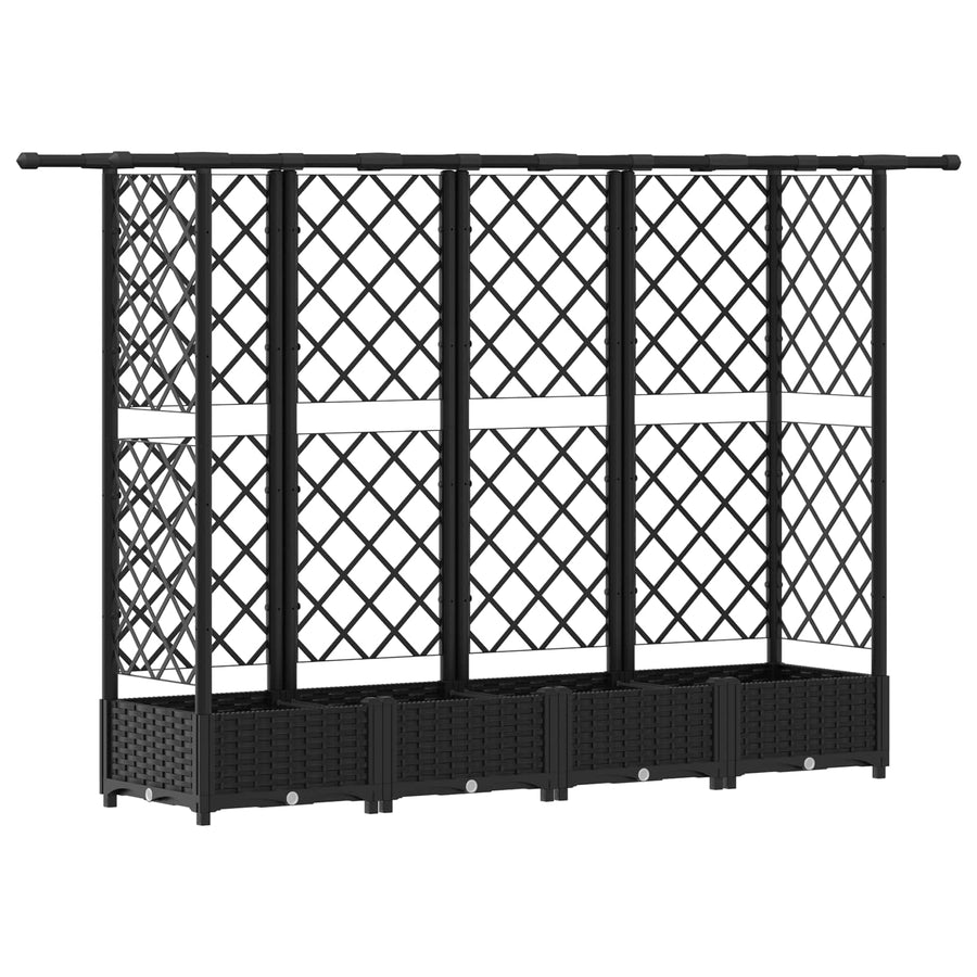 Verhoogd Bed met Trellis en Dak Zwart 202,5 x 40 x 123 cm PP