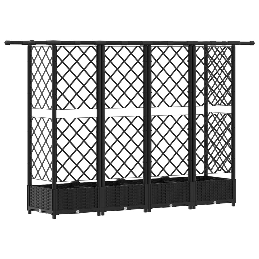 Verhoogd Bed met Trellis en Dak Zwart 202,5 x 40 x 123 cm PP