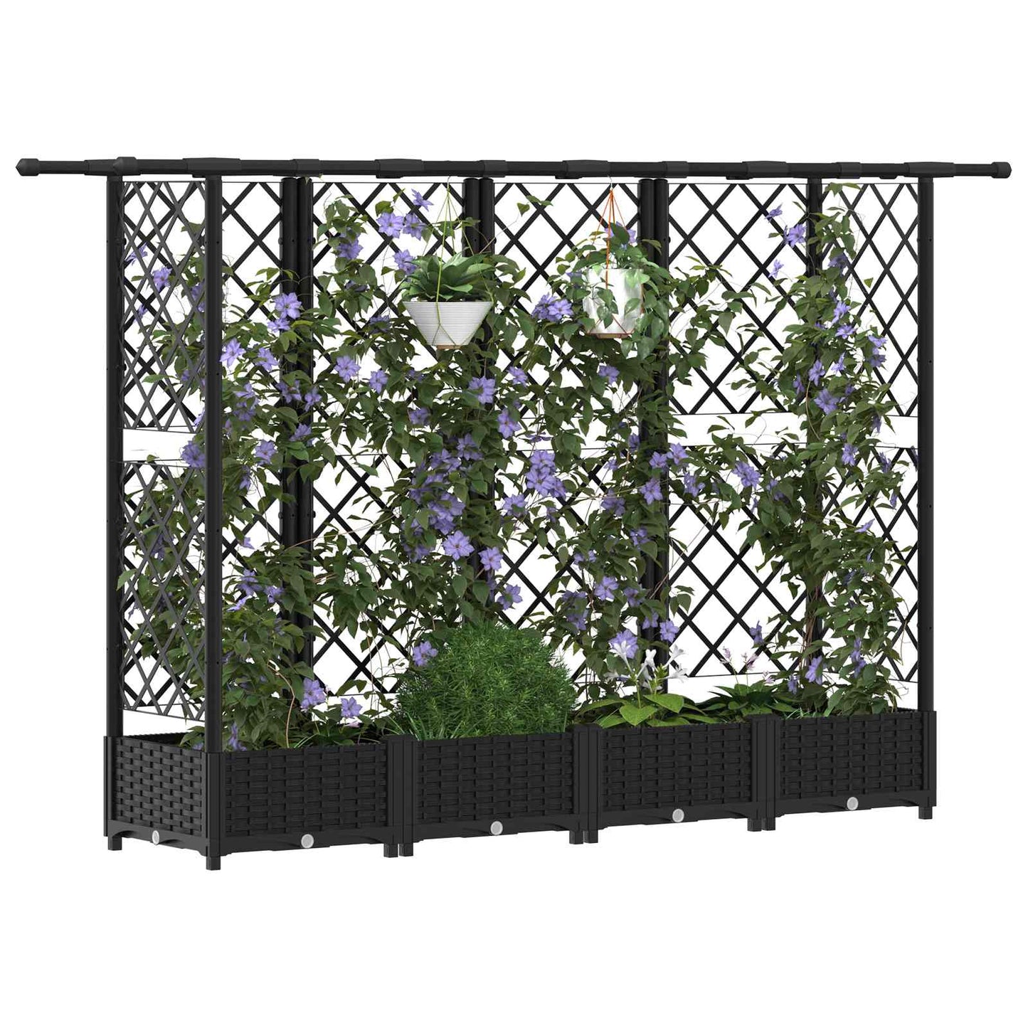 Verhoogd Bed met Trellis en Dak Zwart 202,5 x 40 x 123 cm PP